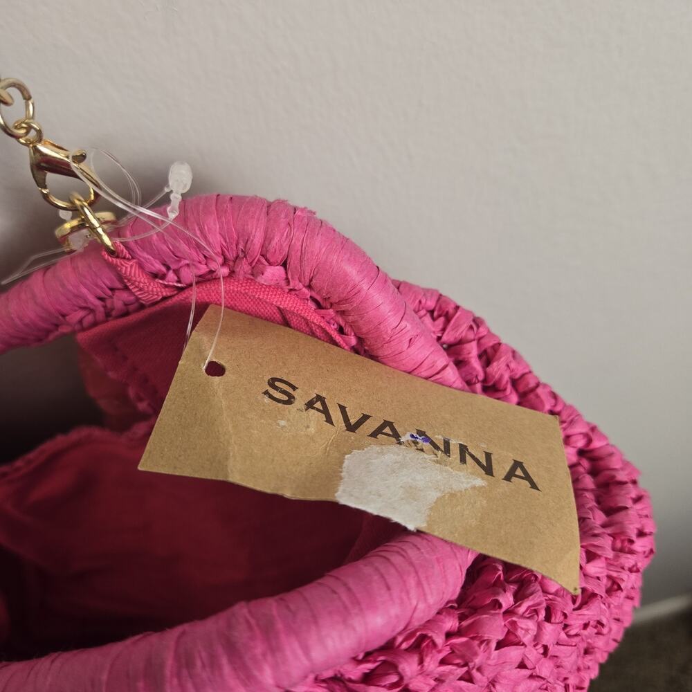 Hot Pink Woven Raffia Handbag Cross Body Chain NEW 12x7" Tropical Resort Coquett - Picture 5 of 9